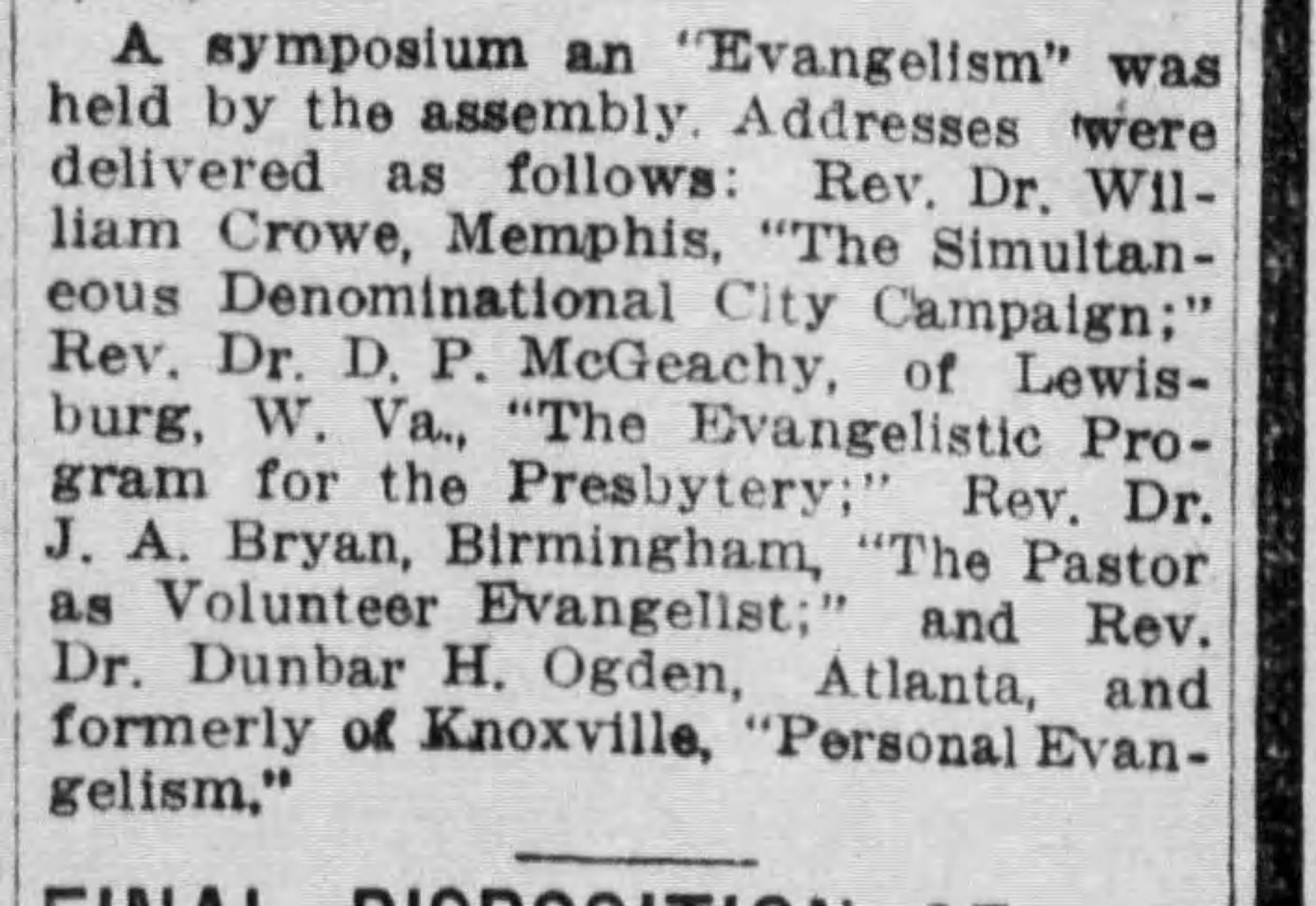 Symposium on Evangelism at Assembly